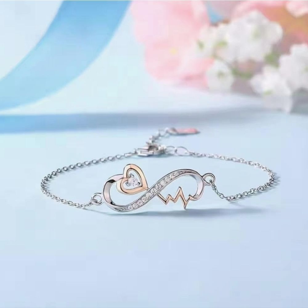 🗨🔸️NIB Infinity Heartbeat & Heart Cubic Zirconia Bracelet